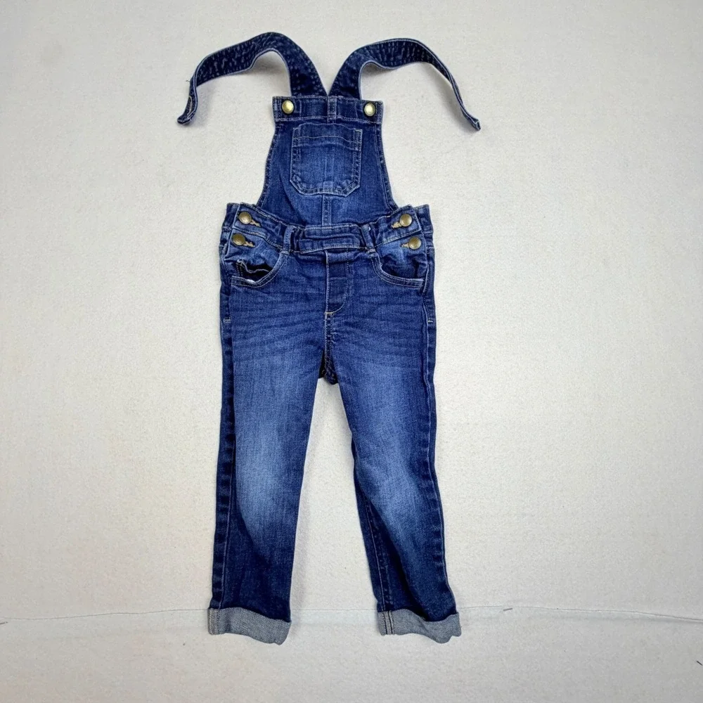 Old Navy Toddler Boys Girls Denim Overalls Dark Wash Blue Jeans‎ 3T Dungarees